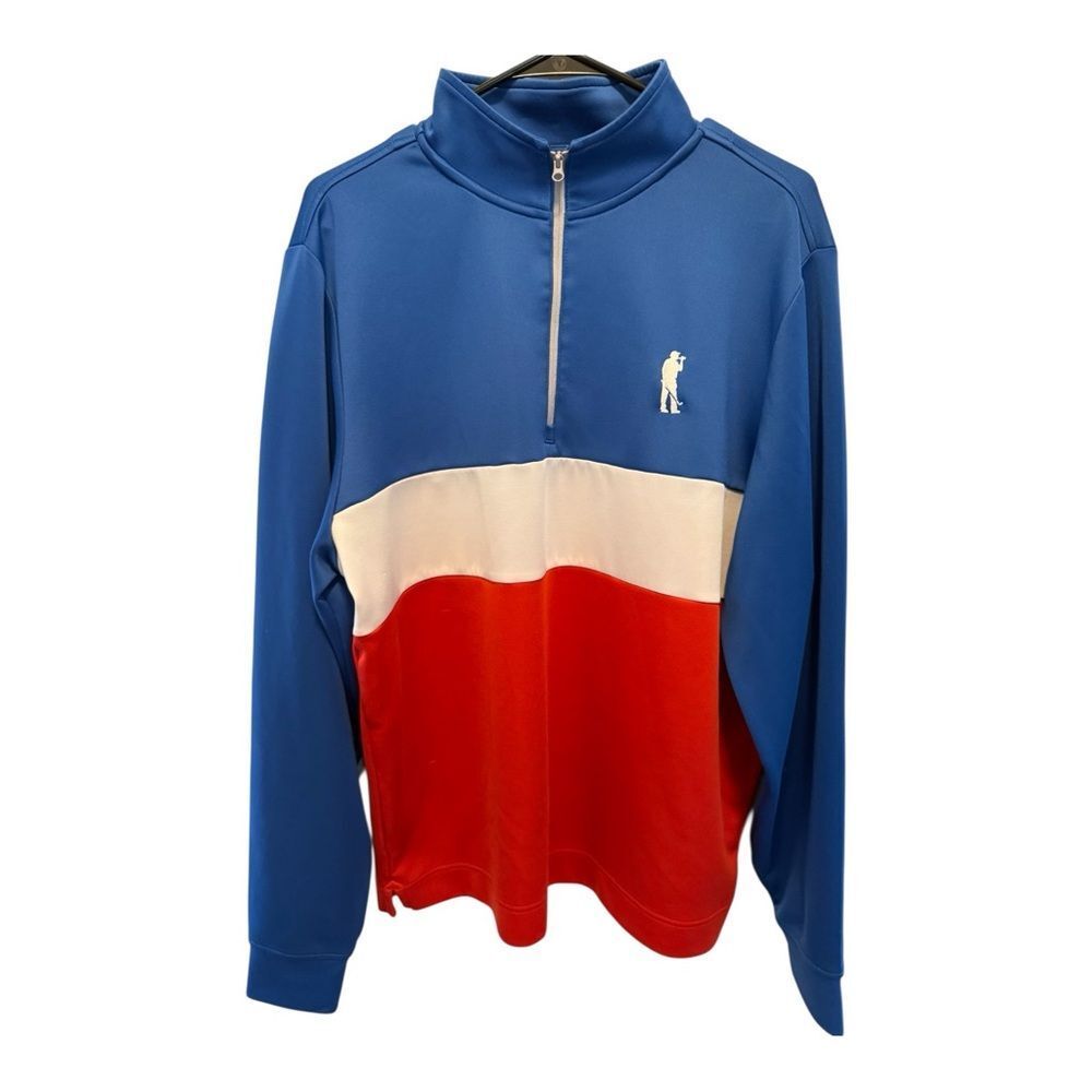 U Suck At Golf 1/4 Zip Colorblock Pullover Red White Blue Performance Golf